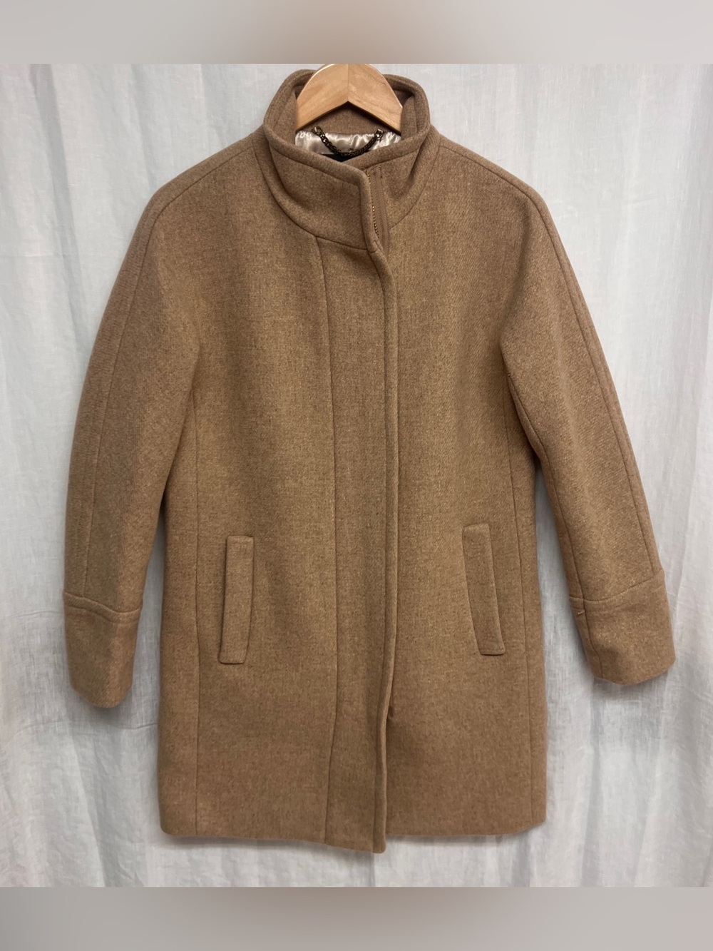 J.Crew Stadium Cloth Cocoon Coat Camel Wool Nello Gori Zip Front Size 2